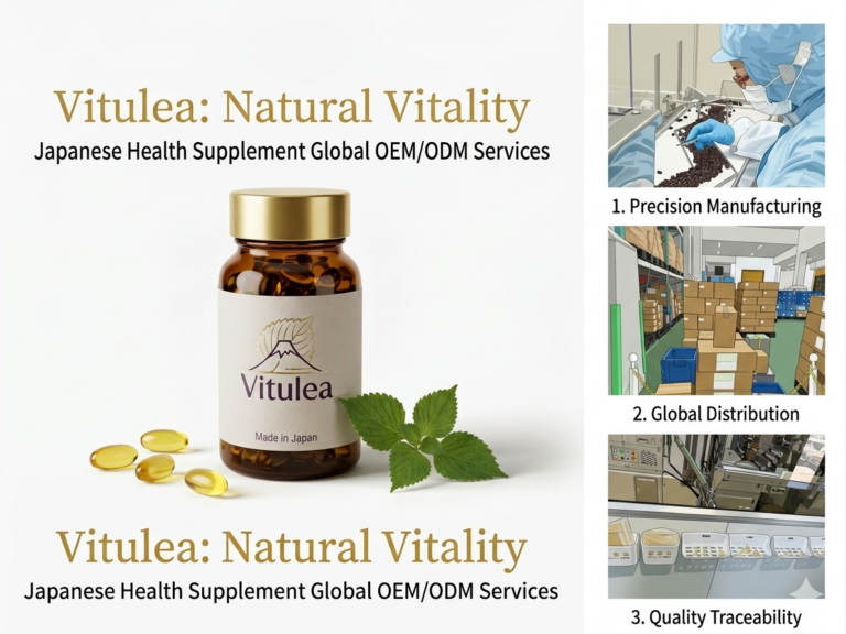 Japanese health supplement Vitulea with factory production, warehouse distribution and quality inspection